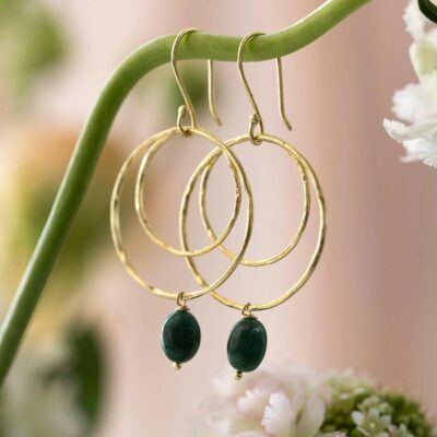Gold Hoops with Green Stone ABS