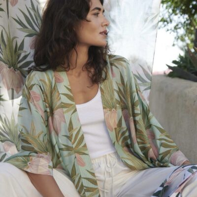 Short Kimono Deco Bud Aqua