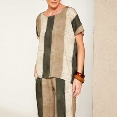 Naya Wide Stripe Army Print Round Neck Top NAS25208