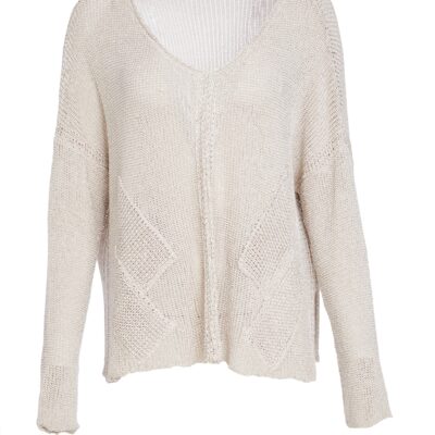 NAYA Loose Weave V Neck Knit in Almond NAW25327