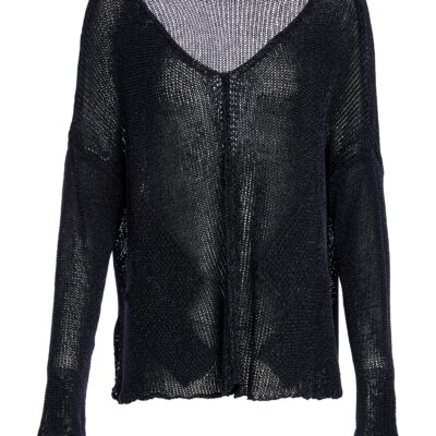 NAYA Loose Weave V Neck Knit in Black NAW25327