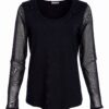 Jersey Round Neck Under Garment Top with Mesh Sleeve in Black NAW25106