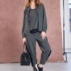 Short Jacket with Side Panels and Pocket Flaps in Black/Cocoa NAW25171
