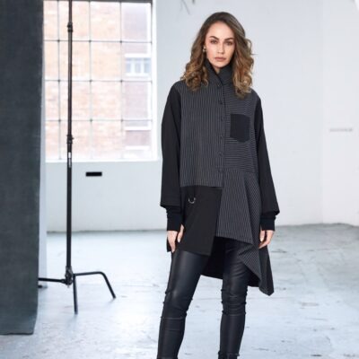 Alternative view of Stripped Blouse with Angled Hem and Contrast Sleeve NAW25191