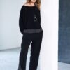 Trouser with Stripped Waist and Cut-away Hem Panel Black/Grey NAW25192