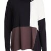 Colour Block Round Neck Long Sleeve Top in Cocoa-Off White-Black NAW25128