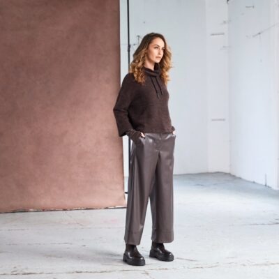 Alternative view of Mohair Look Knit Funnel Neck Top in Cocoa NAW25161