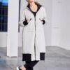 Padded Hooded Coat with Knit Cuff and Hem Panels in Taupe & Black NAW25184