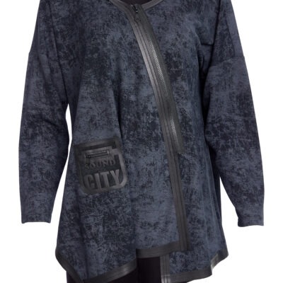 Marble Effect Jersey Top with Leather Trims and Zip Detail NAW25306