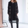 Loose Weave Long Jacket with Contrast Band in Black & Cocoa NAW25348